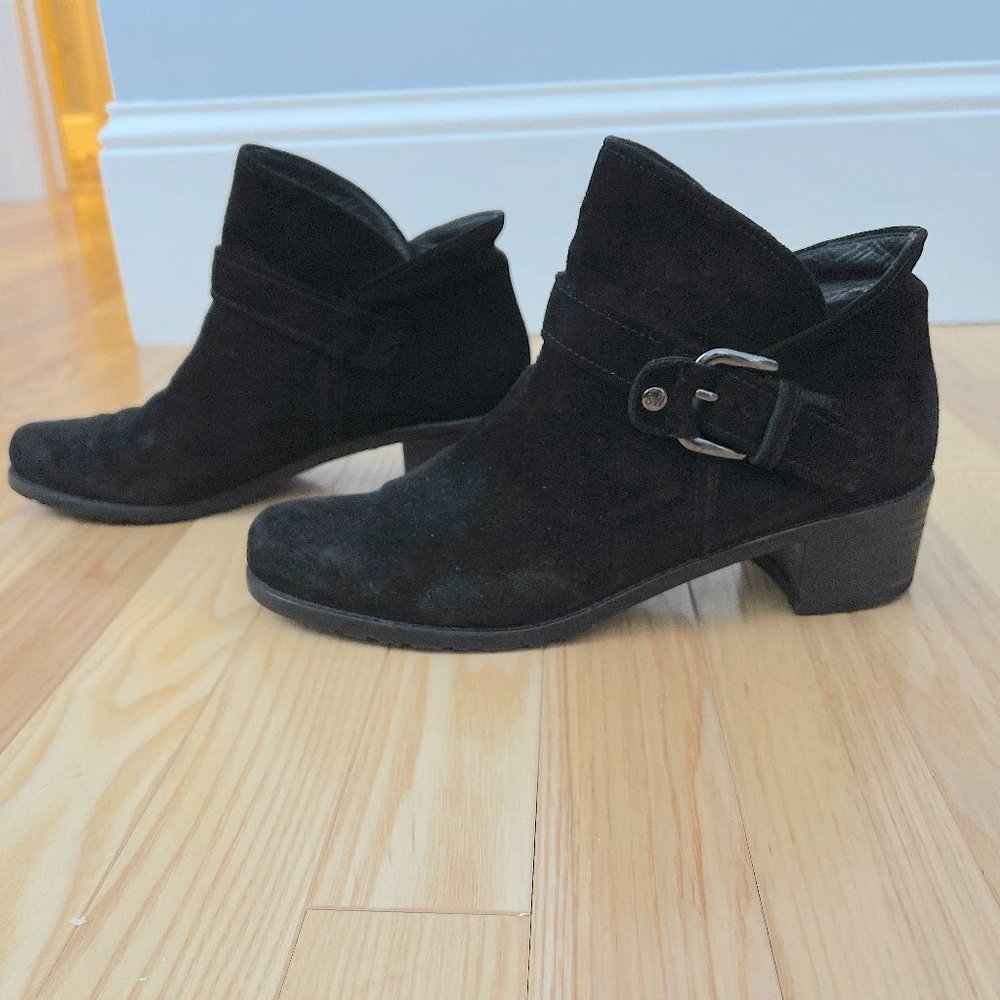 Stuart Weitzman Black Suede Buckle Booties - 8.5